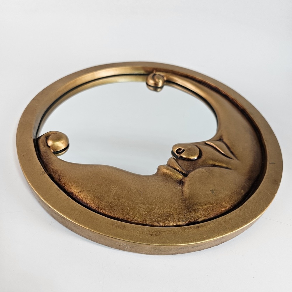 Vtg Celestial Moon Mirror 9.5" Round Wall Hanging Y2K 90s Decor Cosmic Crescent